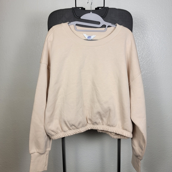 Joylab Women's Fleece Cropped Crewneck Pullover Sweatshirt Cream L - Picture 1 of 6